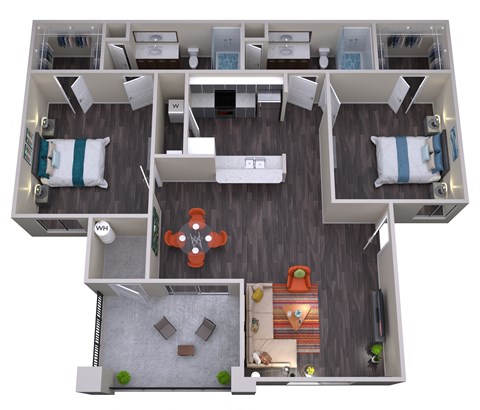 Floor plan for 2 beds, 2 baths, 1068 sqft